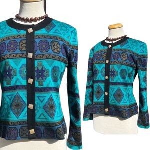 VINTAGE Lady Carol Aztec print knit blazer|cardigan|small